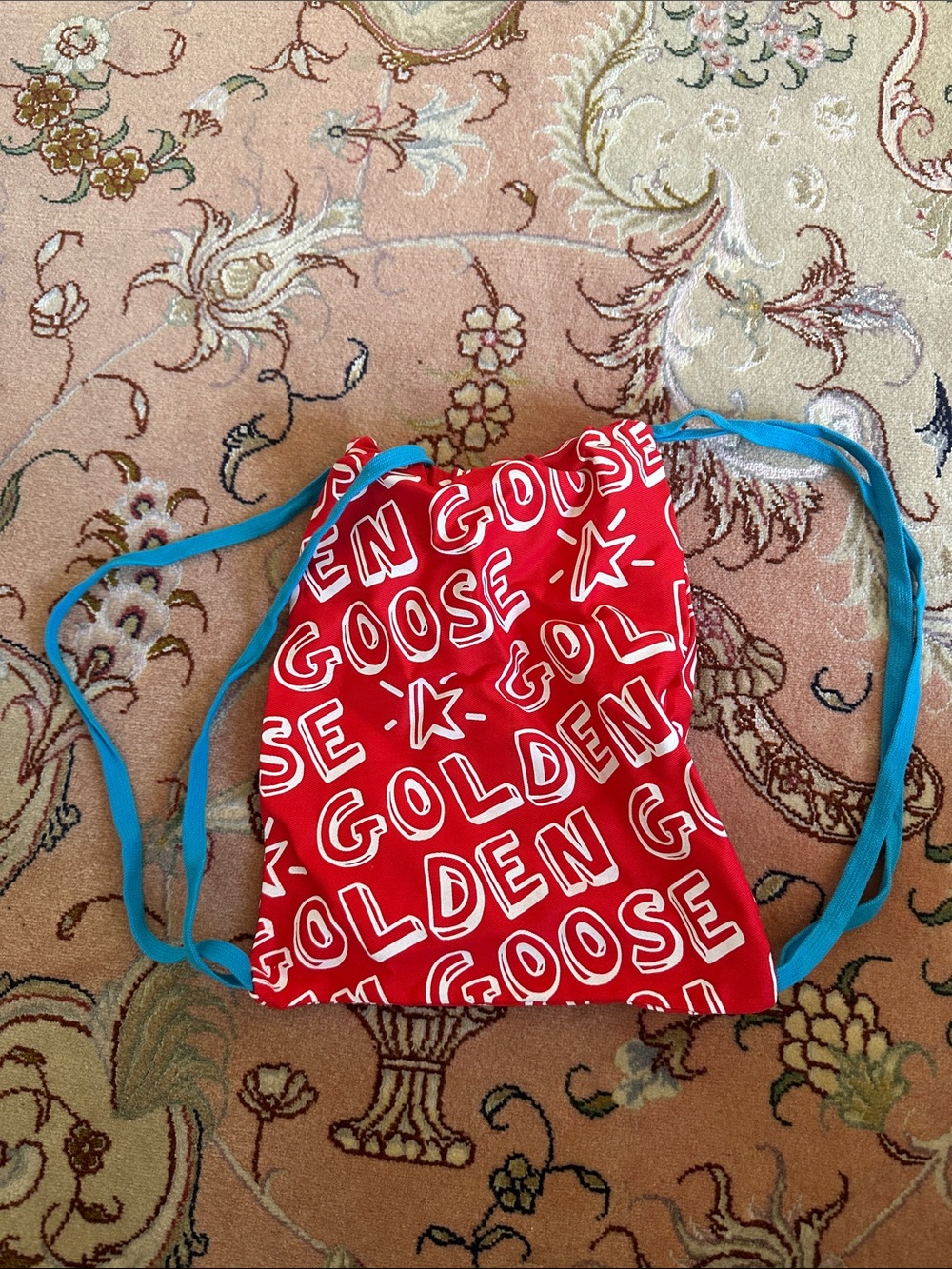 Golden Goose Kids Red Drawstring Bag with Blue Straps